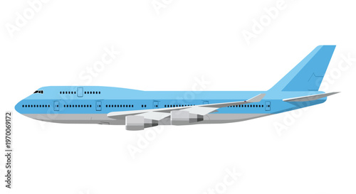 Side View of a Large Passenger Airplane Isolated on White Background