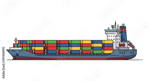 Container Ship Vector Illustration for Logistics and Global Trade