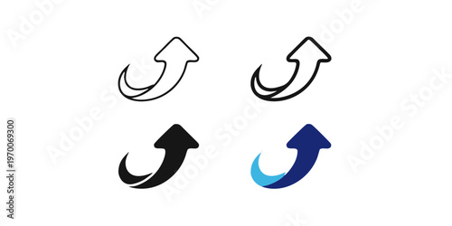 Curved Upward Arrow Icon Set – Growth Direction Vector Collection in 4 Modern Styles
