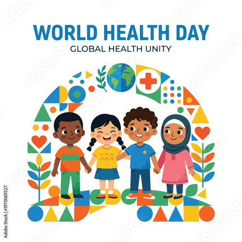 vector of children celebrating "World Healthy Day" 006