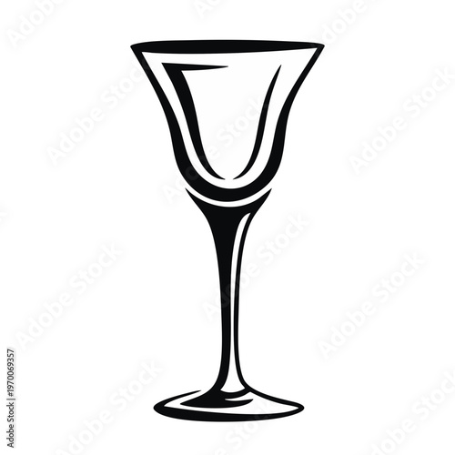Liqueur glass icon. Elegant stemware for cordial or spirits. Black and white vector illustration for a bar or restaurant menu