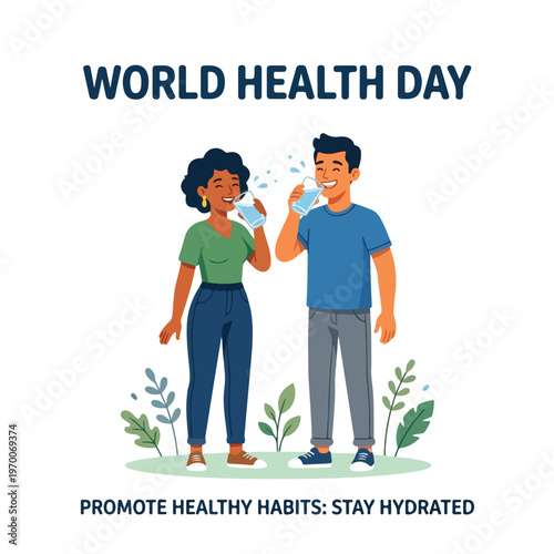 vector man and woman celebrating "World Health Day" 007