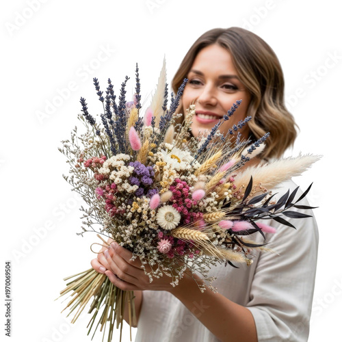 Woman holding a dried flower bouquet