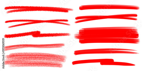 Tableau sur toile Grunge red strike through and underline elements set with bold rough texture for