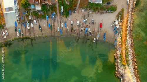 Bulgarian coastline fisherman village from Shabla with lighthouse aerial view  