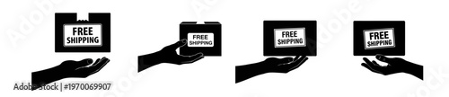 Free Shipping Icon Set Hands Offering Packages with Free Shipping Label for Online Shopping and Delivery Services