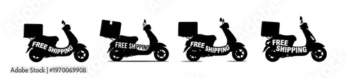 Free Shipping Scooter Delivery Service Black Silhouettes with Delivery Box