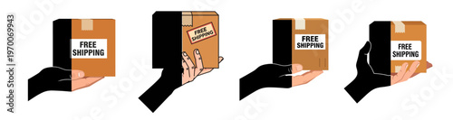 Free Shipping Offer Hands Holding Boxes with Shipping Labels E commerce Delivery Concept