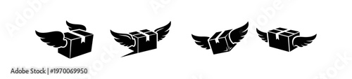 Fast Delivery Service Flying Gift Boxes Icon Set