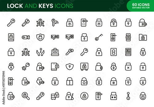 Lock and Keys icon set. Lock and Keys professional modern minimal unique line vector icon pack designed around padlock icons, key symbols, security elements, access control