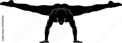 Silhouette of a person doing a handstand with legs apart