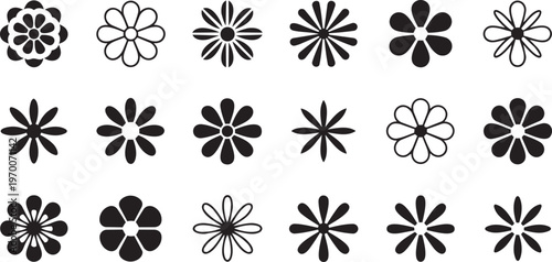 Flower icon set. Floral symbol. Vector illustration.