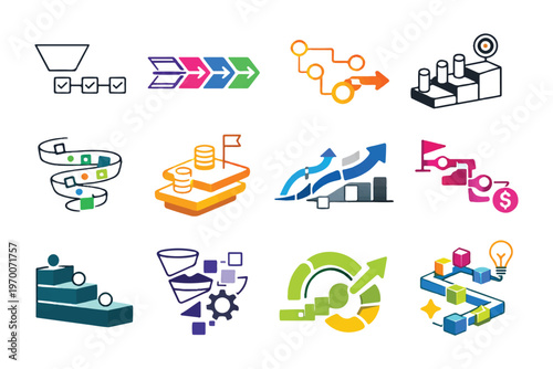 B2B sales pipeline visualization icons set