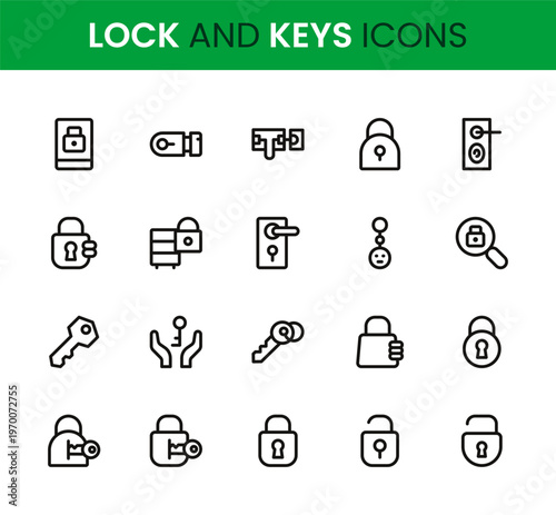Lock and Keys icon set. Lock and Keys professional modern minimal unique line vector icon bundle crafted with lock protection icons, key symbols, access control elements, security