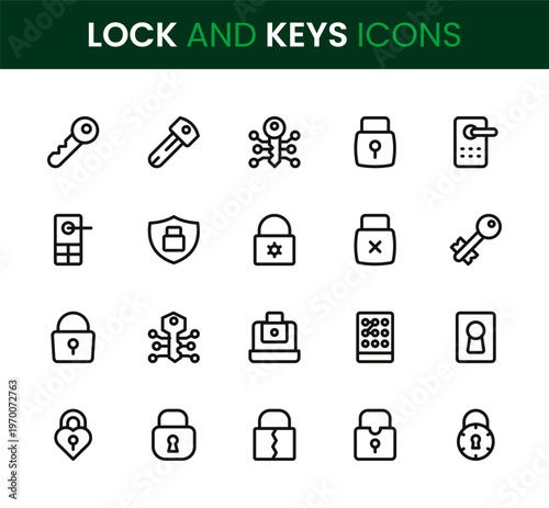 Lock and Keys icon set. Lock and Keys professional modern minimal unique line vector icon bundle including padlock symbols, key icons, security elements, access control