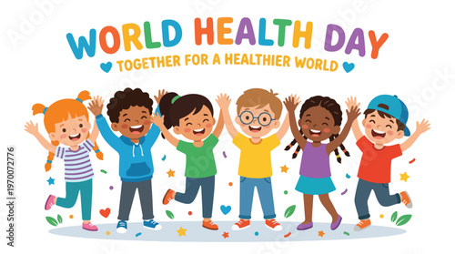 vector of children celebrating "World Healthy Day" 04