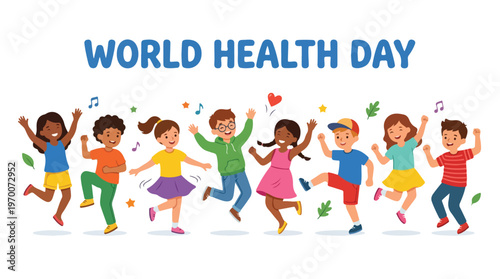 vector of children celebrating "World Healthy Day" 4