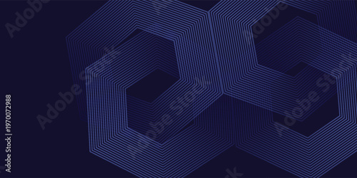 Dark blue background with hexagon geometric lines pattern. Abstract shiny hexagon lines. Futuristic technology concept