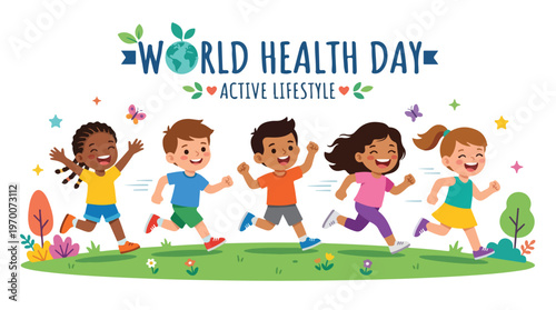 vector of children celebrating "World Healthy Day" 004