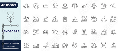 Photos Landscape icon set in outline style