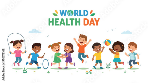 vector of children celebrating "World Healthy Day" 3