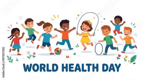 vector of children celebrating "World Healthy Day" 03