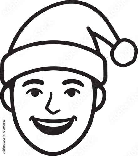 A festive illustration of a person's face wearing a Santa Claus hat, exuding cheerfulness and holiday spirit.