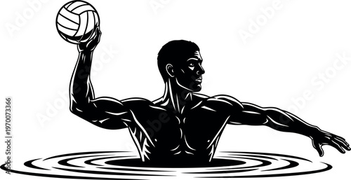 Silhouette of a muscular man playing volleyball in water