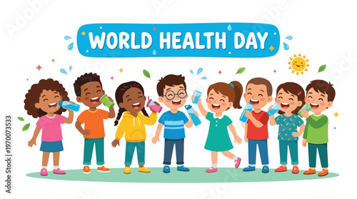 vector of children celebrating "World Healthy Day" 003