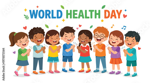 vector of children celebrating "World Healthy Day" 01
