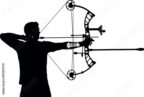 Archery silhouette of a man aiming with a bow and arrow