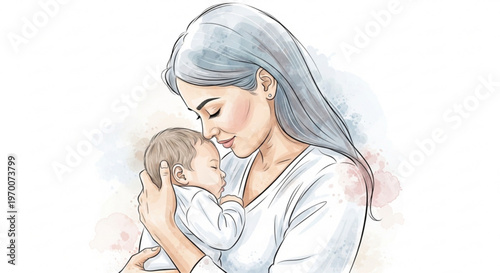 Tender moment of a mother holding and kissing her newborn baby with love and care