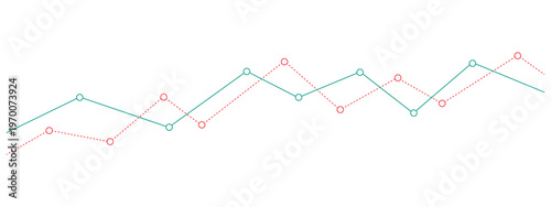 Bild auf Leinwand Comparison line chart with green and red data points showing fluctuating trends and performance metrics for statistical analysis