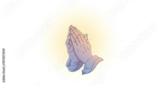 Praying hands with clasped fingers in a gesture of supplication and devotion on a soft yellow background