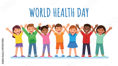 vector of children celebrating "World Healthy Day" 002