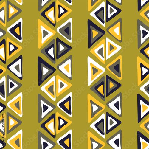 Seamless pattern with triangle decoranive art print. Polygonal rainbow mosaic background. Abstract vector illustration. Triangular graphic Simple pattern geometric design for fabric, wallpaper.