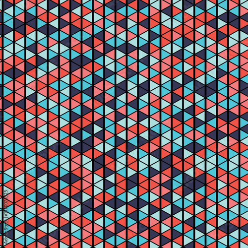Seamless pattern with triangle decoranive art print. Polygonal rainbow mosaic background. Abstract vector illustration. Triangular graphic Simple pattern geometric design for fabric, wallpaper.