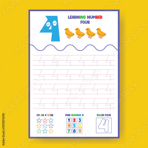 Learning number five tracing worksheet for preschoolers and kindergarten kids, vertical activity printable for early education practice and handwriting skills