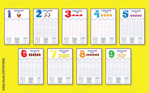 Learning number one tracing worksheet for preschoolers and kindergarten kids, vertical activity for early education practice and handwriting skills development