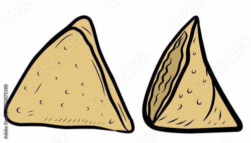 Doodle Samosa Design. Indian Snack Illustration. Crispy Fried Pastry. Handdrawn Street Food Style.