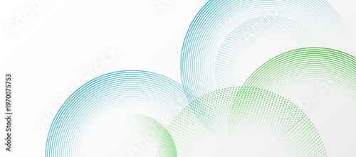 Abstract white background with blue and green circle rings.