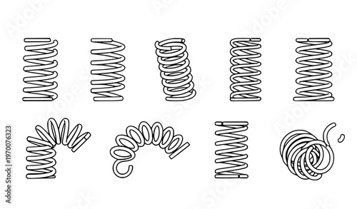 Metal spring spiral coil icon set flexible steel wire elastic pressure vector illustration