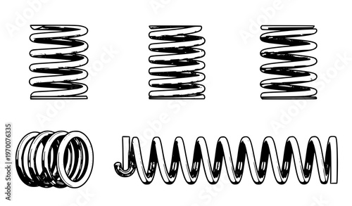 Spiral metal spring icons collection elastic coil tension and compression vector set
