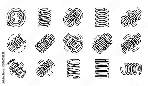 Flexible metal coil spring vector icons elasticity pressure engineering concept illustration