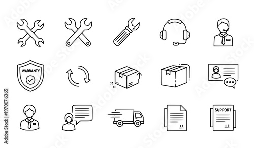 After sales service outline vector icon set editable stroke isolated on white for e-commerce and client support