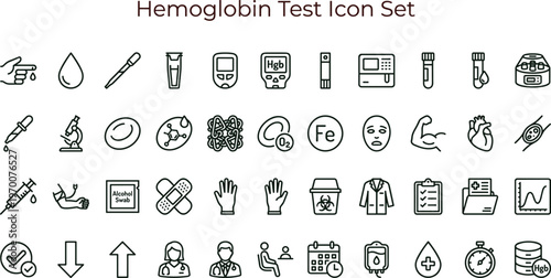 Hemoglobin test medical laboratory line icon set for blood diagnostics analysis healthcare interface symbols vector clinical applications