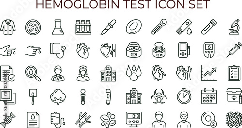 Hemoglobin test medical laboratory line icon set for blood diagnostics healthcare analysis interface symbols vector clinical applications