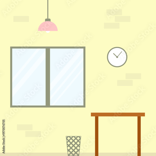 Minimalist room interior with window and furniture. Flat vector illustration for website backgrounds, home office concepts, or simple interior decor illustrations