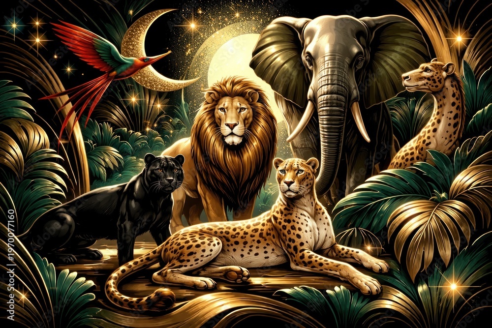 Fototapeta premium Majestic wildlife under moonlight.