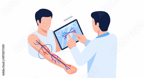Doctor Explaining Circulatory System and Vascular Health to Patient Using Digital Tablet - Medical Consultation Illustration